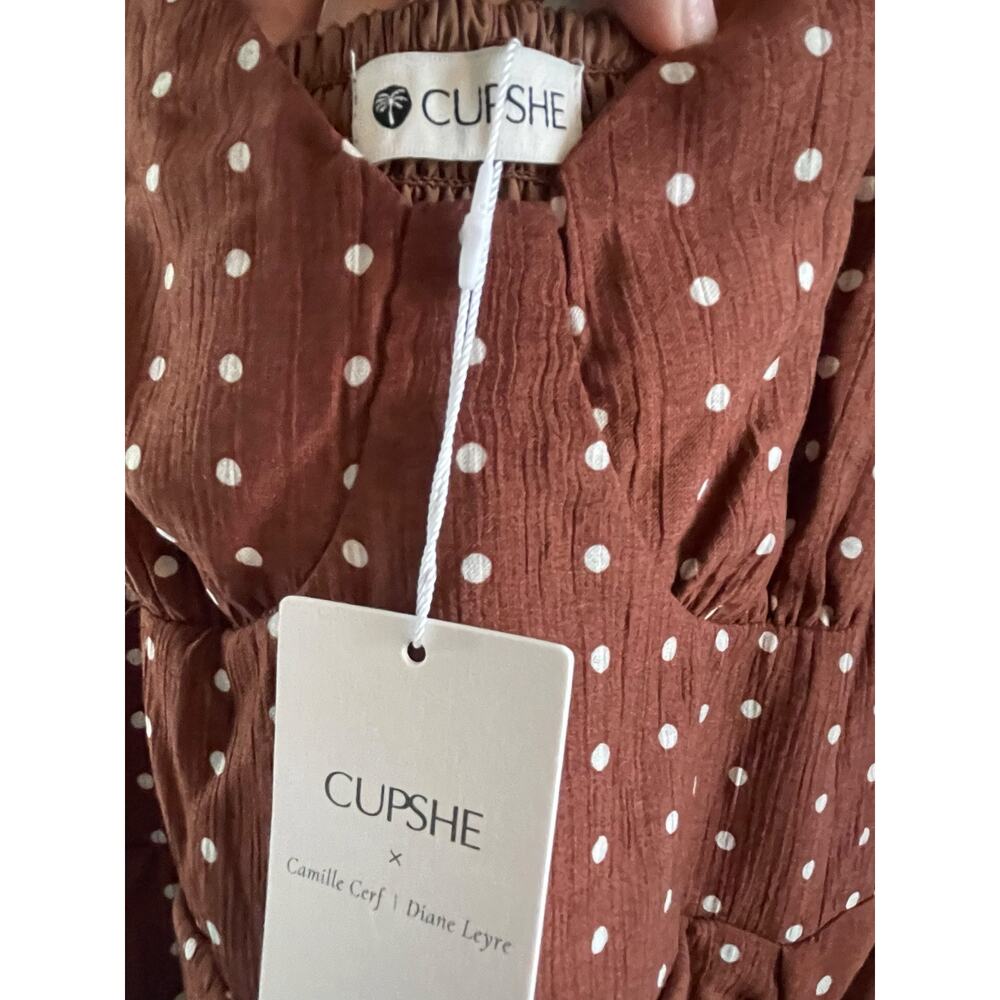 CUPSHE Polka Dot Ruched Brown Mini Dress NWT Size Medium - Picture 4 of 7